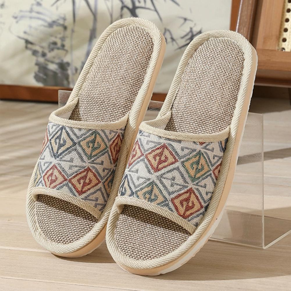 Men'S Shoes To Women'S - 四季対応リネンスリッパ カップル用 通気性 室内用フロアスリッパ 滑り止め コットンリネン