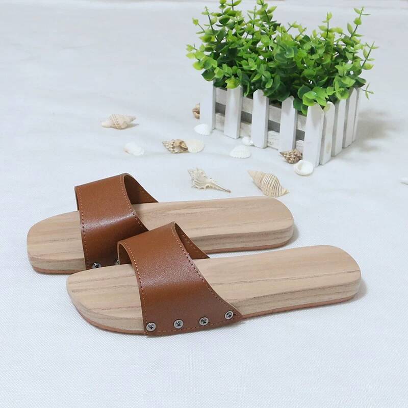 Men'S Shoes Daily Use - 2026年ユニセックス木製クロッグカップルスタイル滑り止め木製スリッパ室内浴室ホームカジュアルサンダル