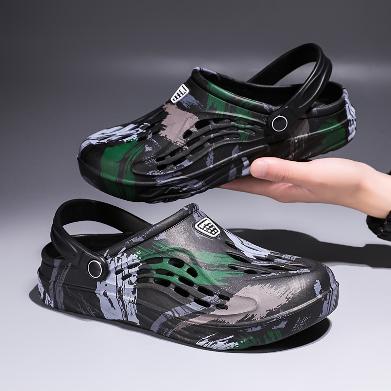 Men'S Shoes Crocs - メンズ夏用迷彩柄グラフィティサンダル ガーデンクロッグシューズ メンズアウトドアビーチ滑り止めスリッパ 室内ホームシューズ 大きいサイズ 45-49
