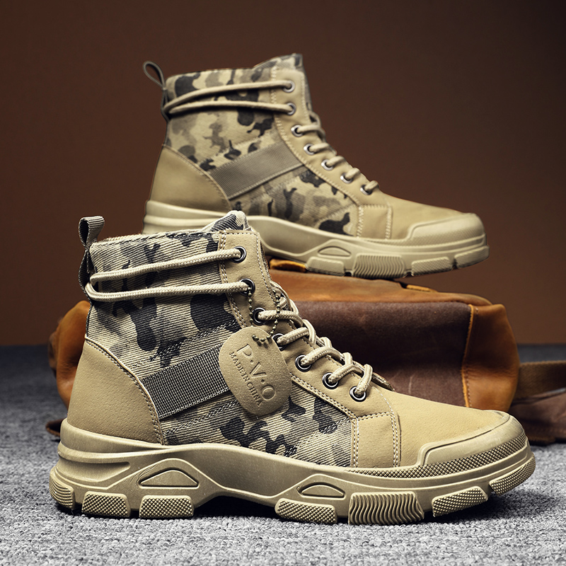 Men'S Shoes Daily Use - 男性用ハイトップブーツ秋迷彩砂漠カジュアルフラットメンズブーツ通気性ノンスリップ作業靴男性用 Zapatillas Hombre