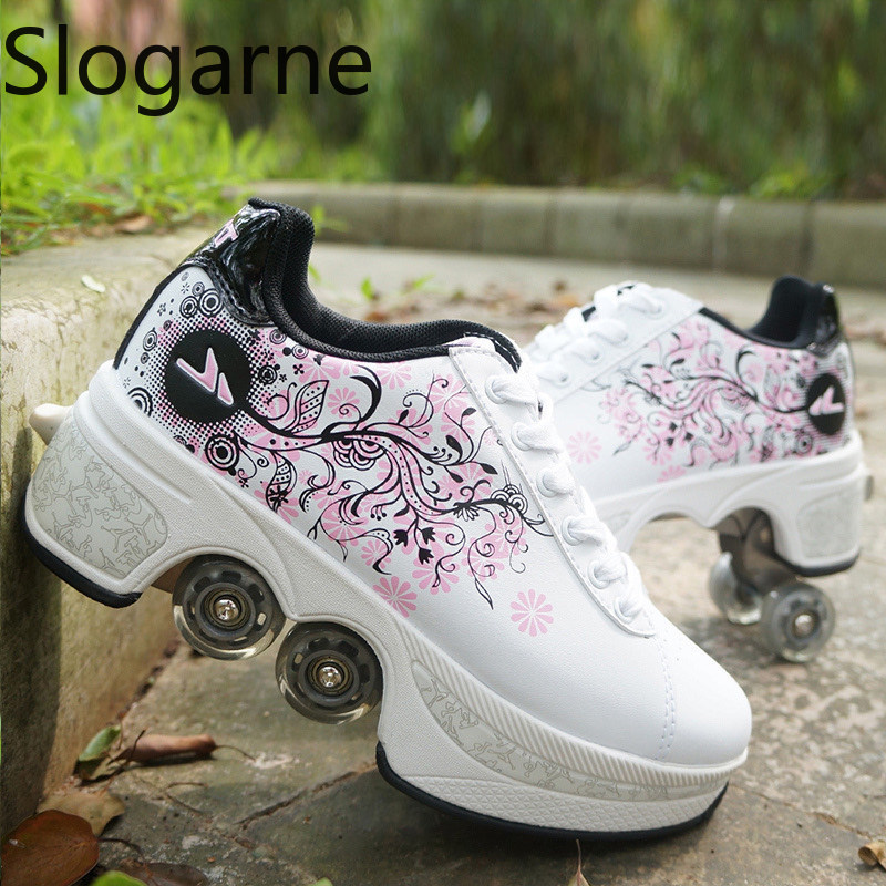 Men'S Shoes To Women'S - 女性用4輪変形ローラースケートシューズ、男性用カジュアルスポーツスニーカー、新型インラインスケートシューズ、男性用パルクールランナウェイスニーカー
