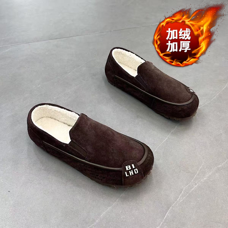 Men Shoes Online - トレンディなワンタッチフリース裏地付きカジュアルウィンターブーツ、女性用スリップオン、快適で暖かい厚底ブレッドコットンシューズ