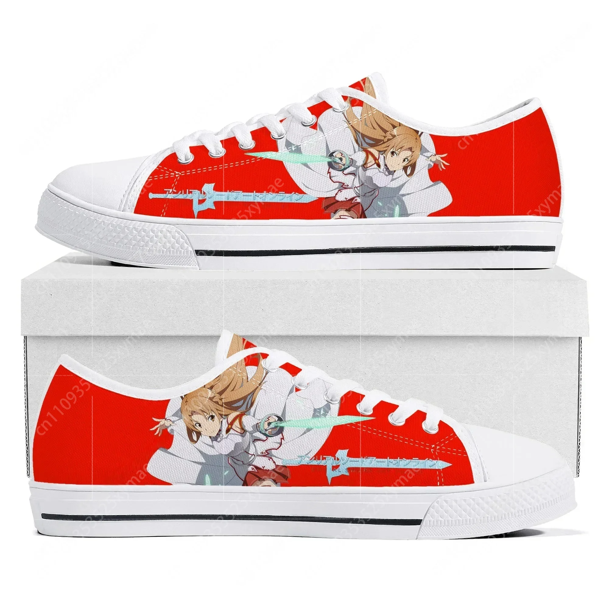 Men Shoes Online - ソードアートオンライン漫画小説アスナロートップスニーカーメンズレディースティーンエイジャー高品質キャンバススニーカーカップルシューズカスタムシューズ