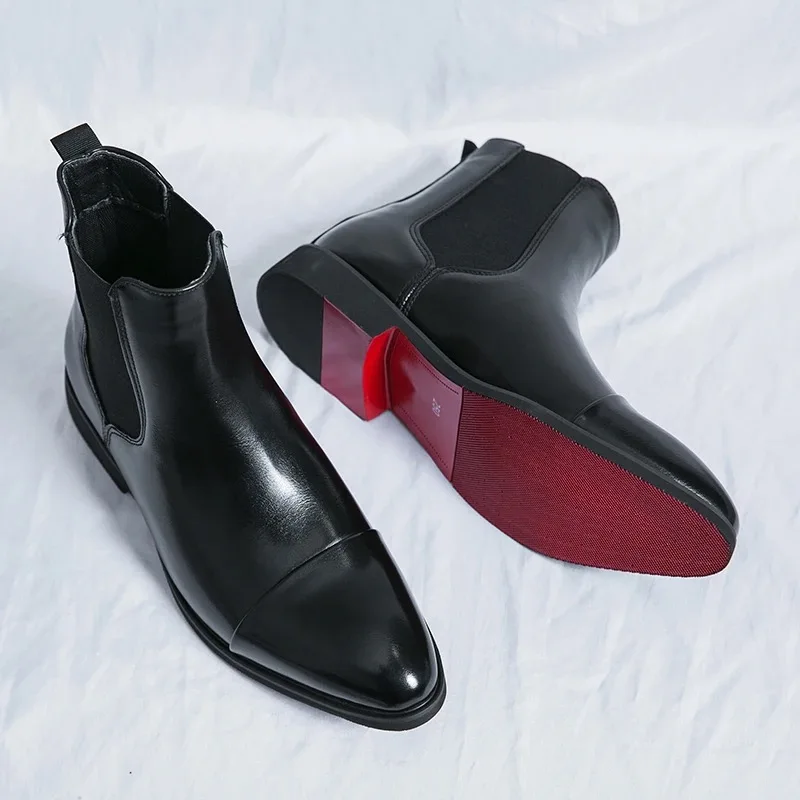 Men Shoes Louboutin - メンズブーツ高級ブランドレザーブーツファッションハイトップチェルシーブーツビジネスドレスブーツ男性用スリッポンアンクルボタスビッグ Size47
