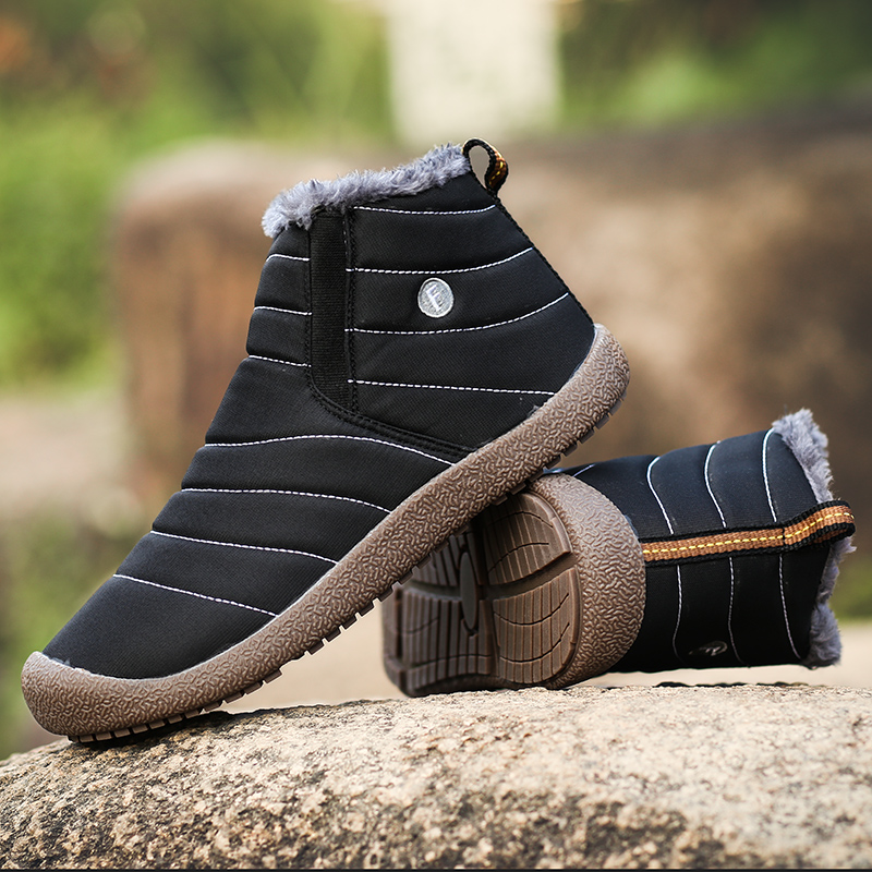 Men Shoes Online - 防水・滑り止め加工のスノーブーツ、プラスサイズの男女兼用冬用フリース裏地付きコットンシューズ、カップル向けアウトドアコットンブーツ