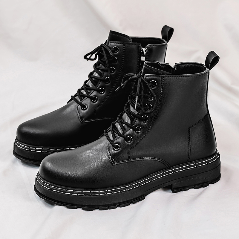 メンズ4シーズン対応ブラックパテントレザーバイクブーツ -  - Men'S Shoes Hiking のレビューと価格