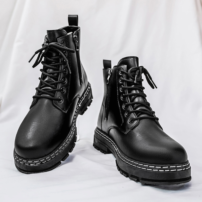 メンズ4シーズン対応ブラックパテントレザーバイクブーツ -  - Men'S Shoes Hiking のレビューと価格