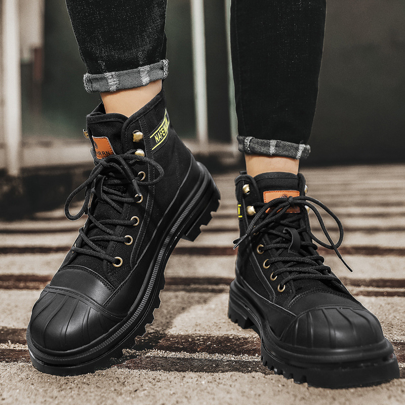 メンズキャンバスブーツ、ファッショナブルなハイカットカジュア - Men'S Shoes Daily Use のレビューと価格