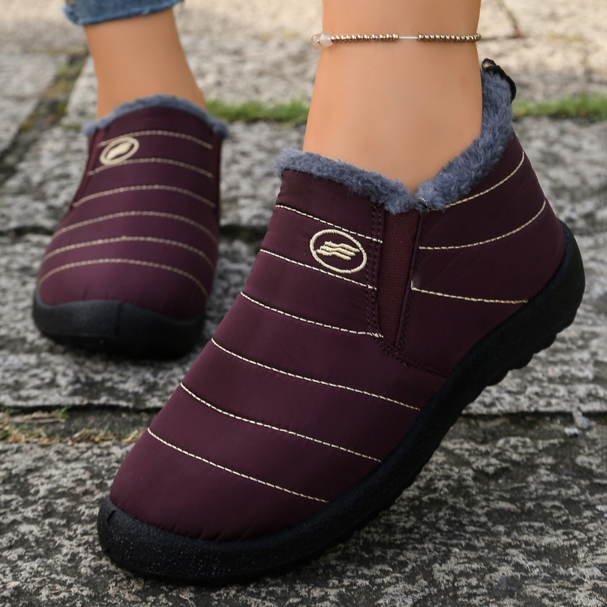 メンズファー裏地付き防水スノーブーツ、スリッポン滑り止め暖か - Men Shoes Online のレビューと価格